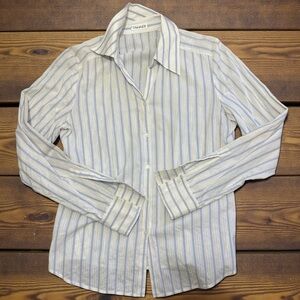 Tahari Women Blue Striped Button Down Shirt Small